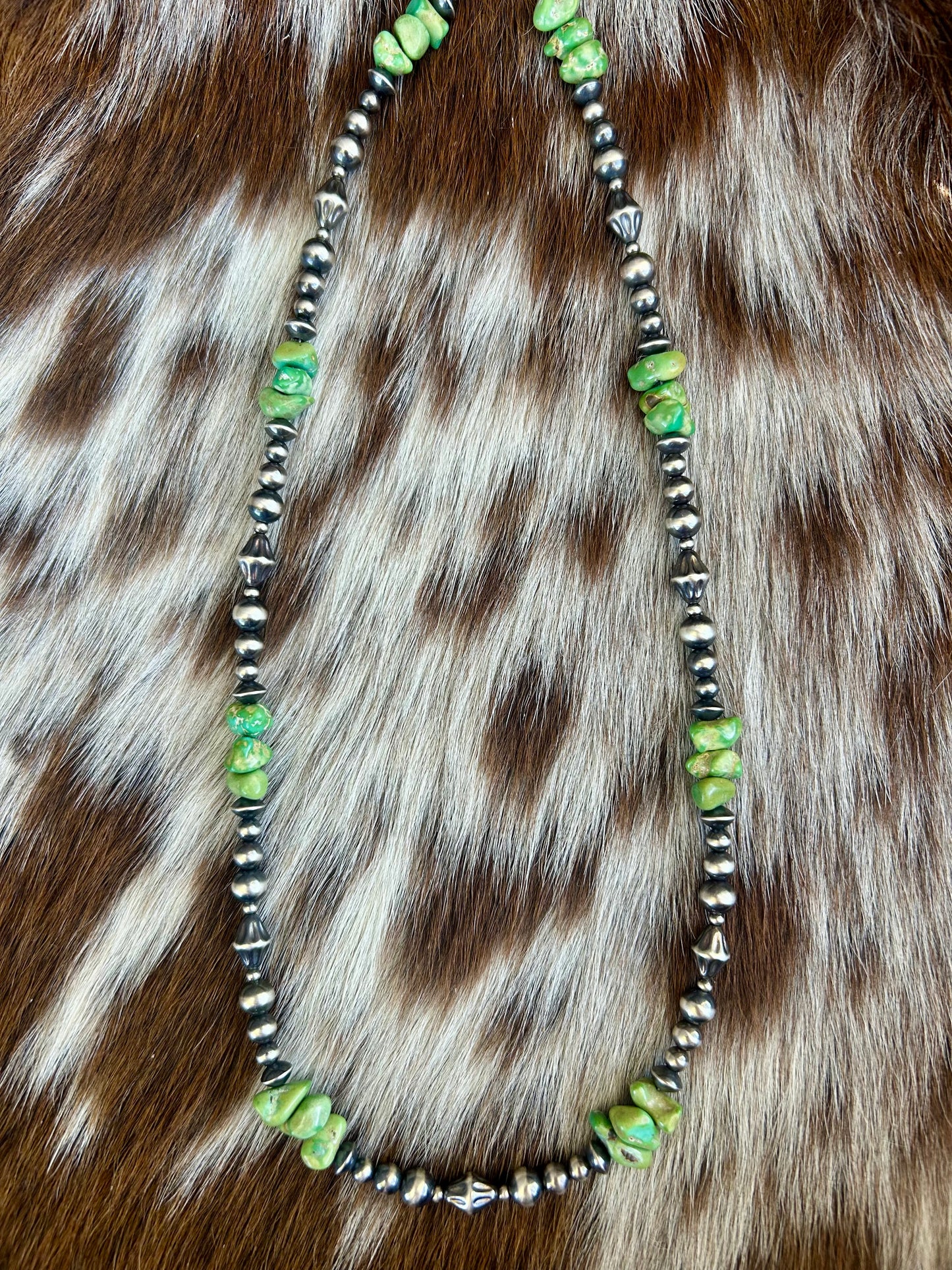 Rare Natural green edged lone mountain turquoise pearl necklace