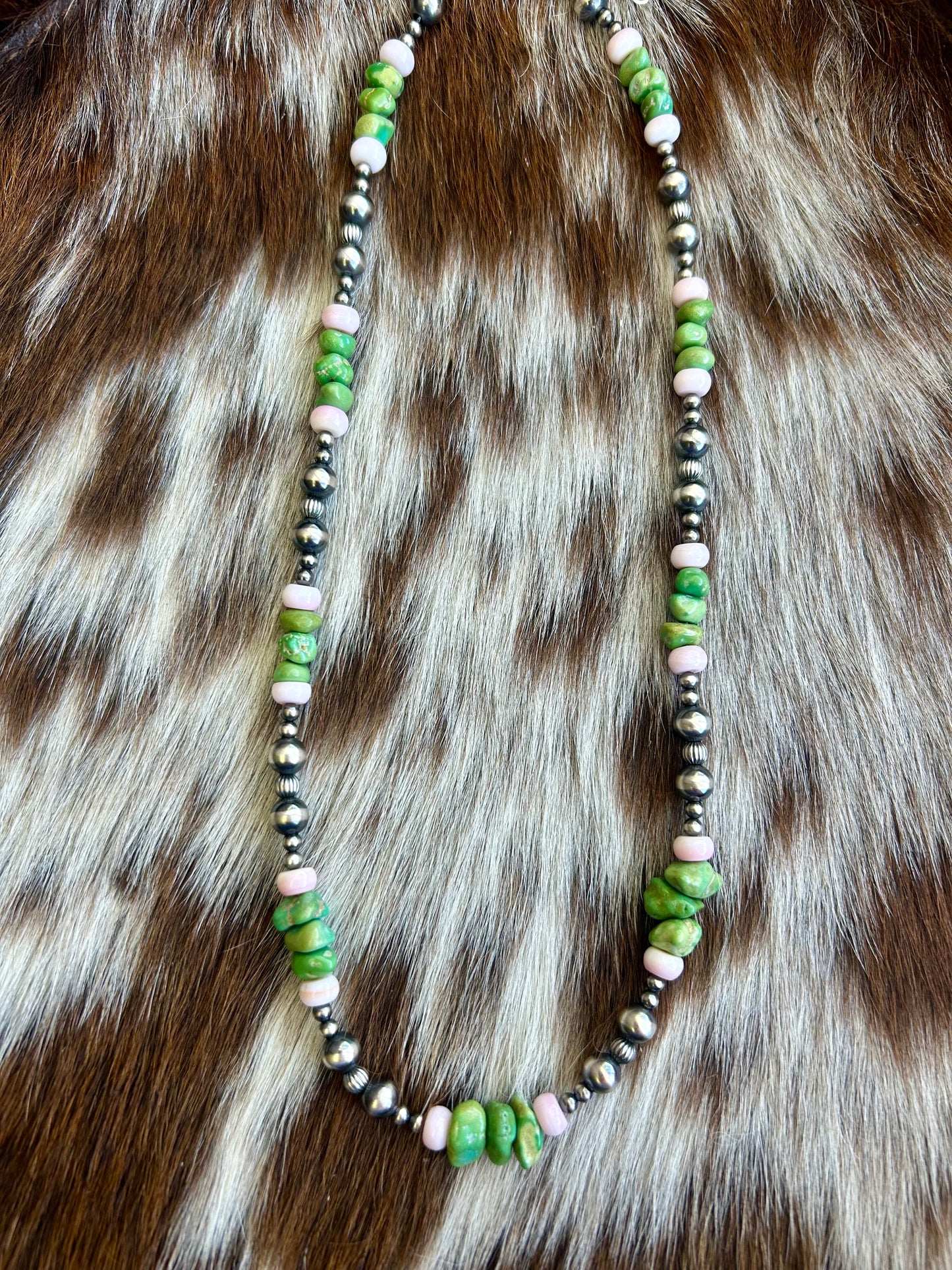 Natural Lone mountain turquoise and pink conch pearl necklace