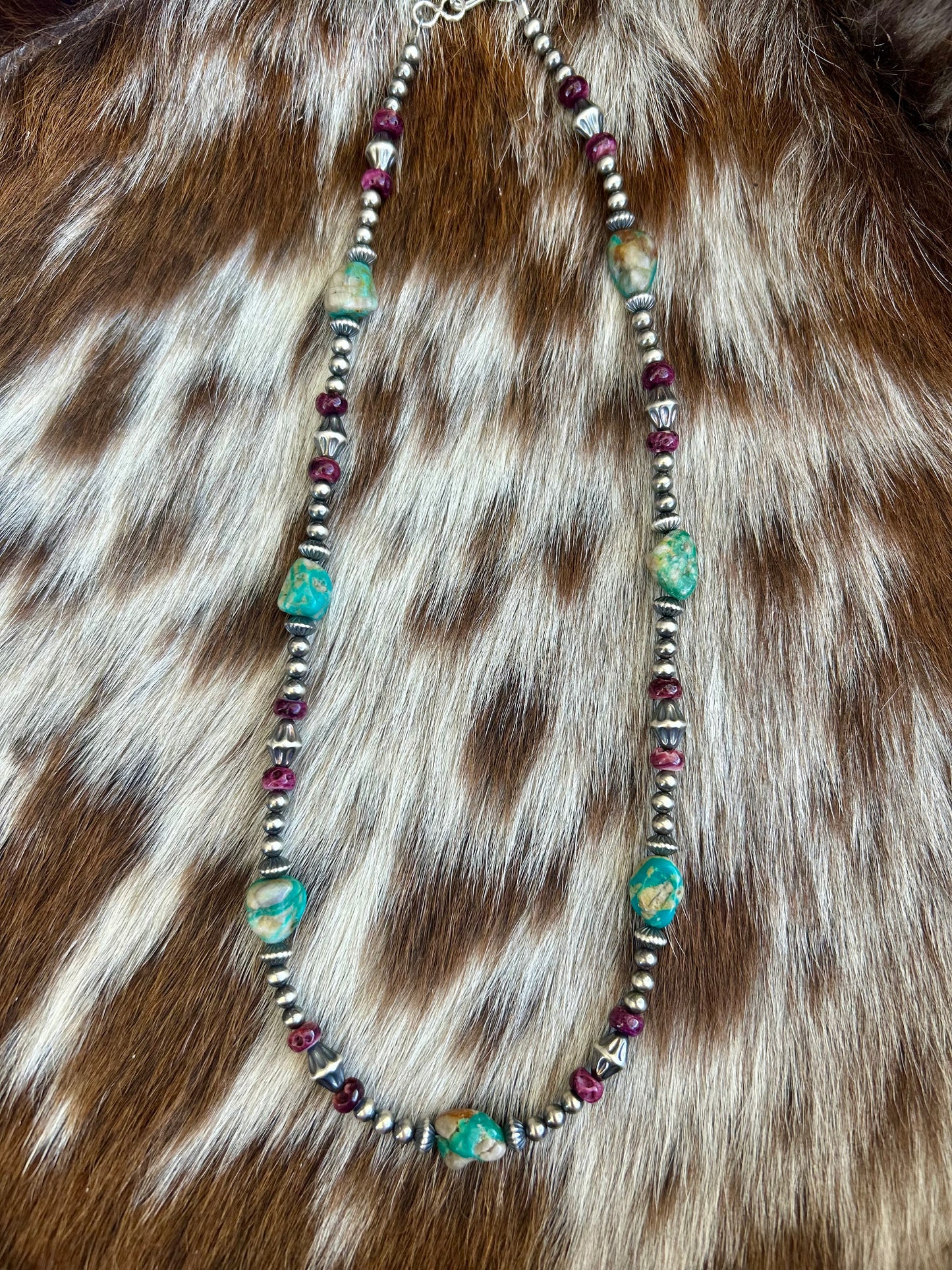 Rare Fox turquoise and purple spiny oyster Pearl necklace