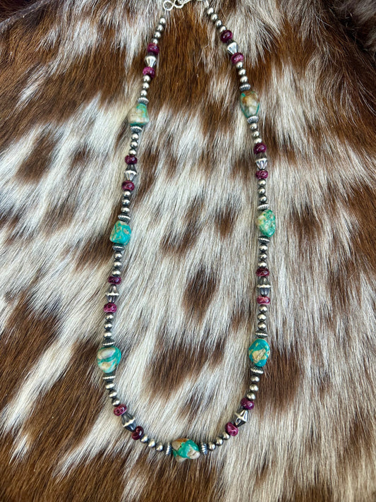 Rare Fox turquoise and purple spiny oyster Pearl necklace