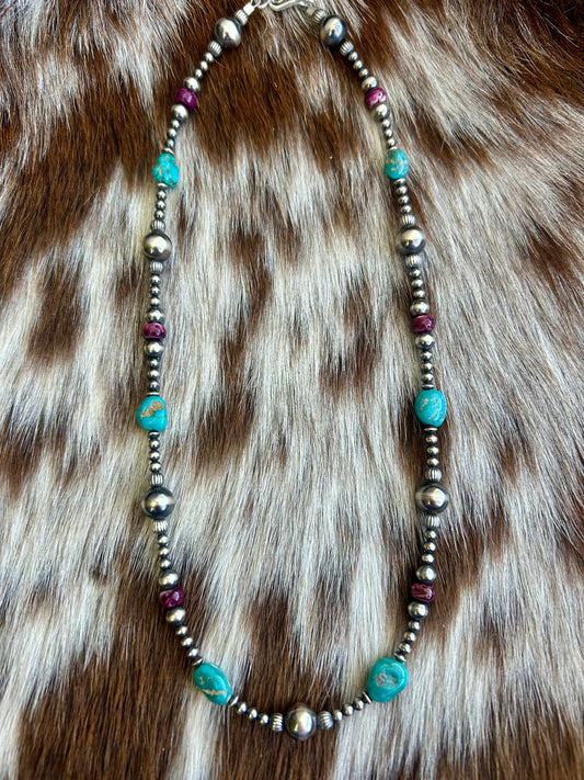 Sierra Nevada turquoise and purple spiny pearl necklace