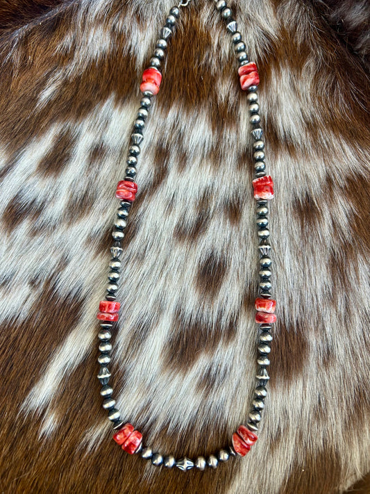 Red Spiny oyster pearl necklace